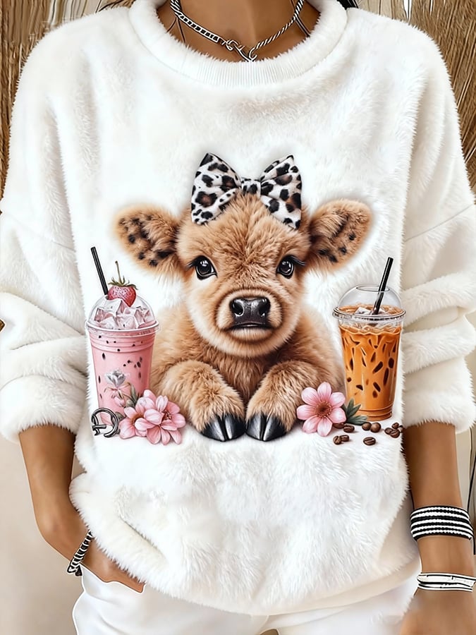 Women's Highland Bull Print Sweatshirt