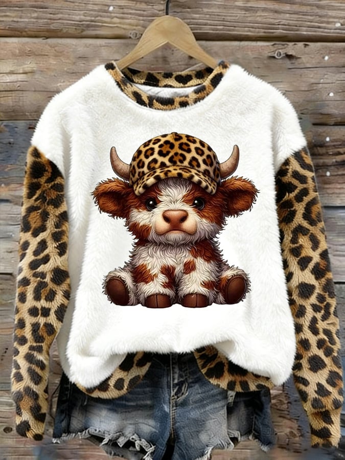 Women's Cute Highland Cow Print Casual Flannel Top