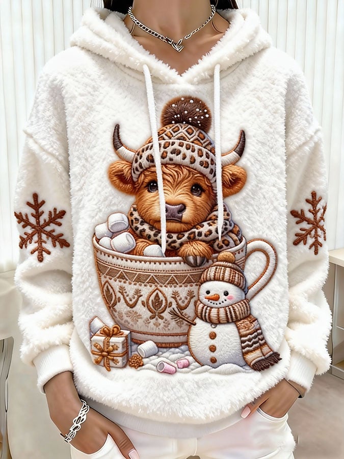 Women's Cute Highland Cow Print Casual Flannel Top