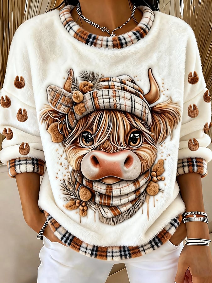 Women's Animal Highland Cow Print Sweatshirt