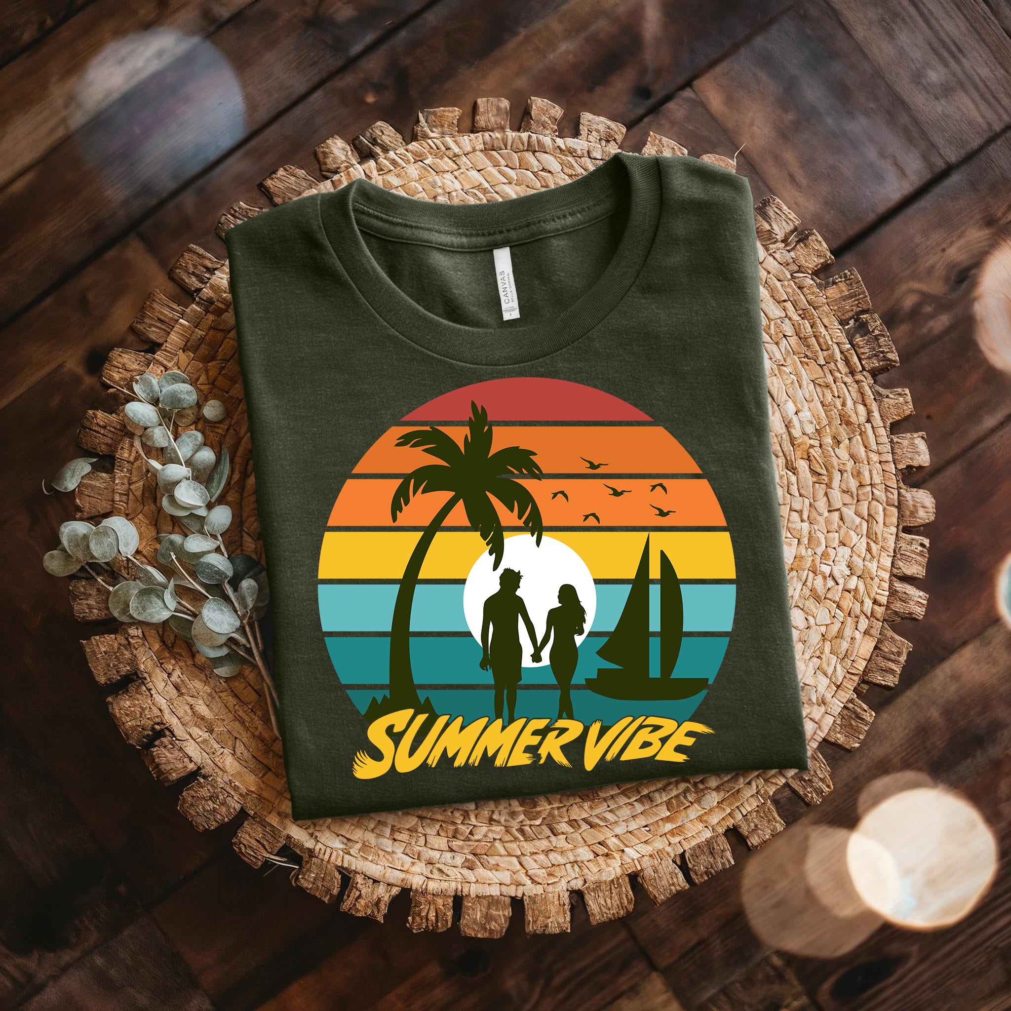 Couple On Vacation Unisex Vintage Print Short Sleeve