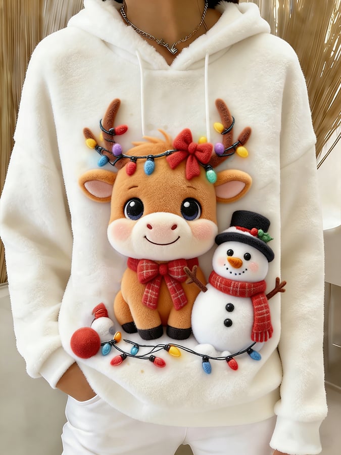 Women's Christmas Highland Denim Print Sweatshirt