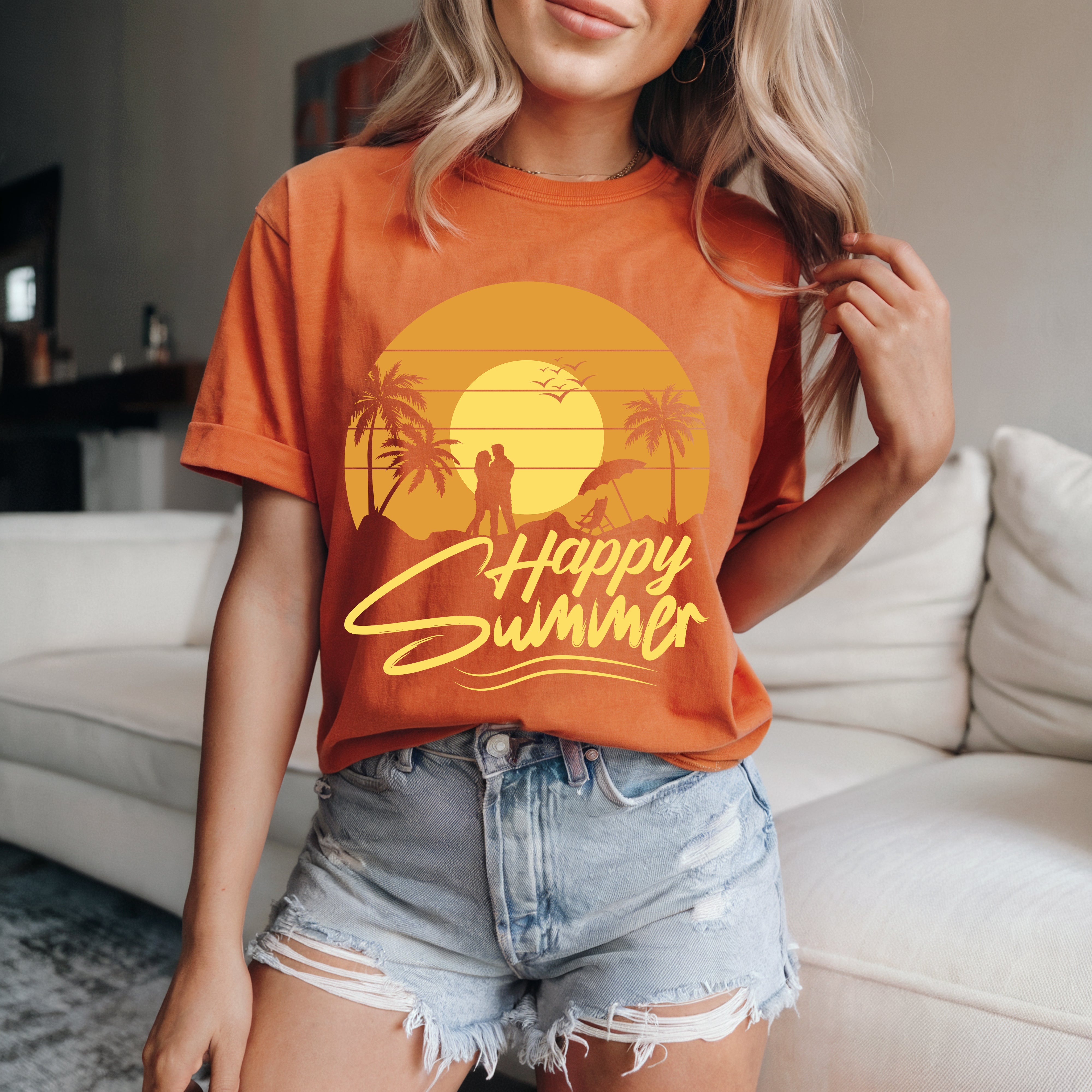 Couple On Vacation Women's Cute Printed Short Sleeves