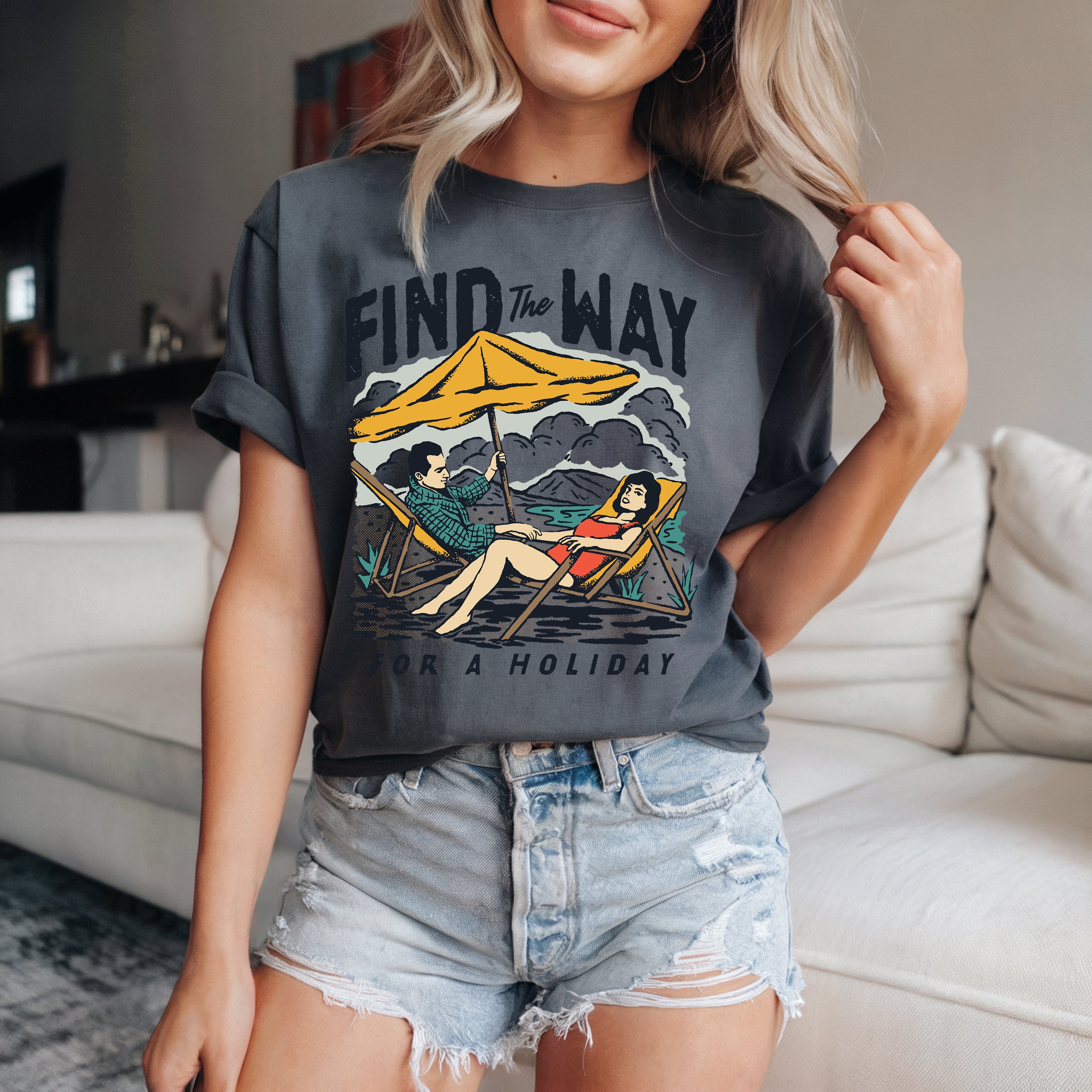 Couple On Vacation Ladies Fashion Printed Short Sleeves