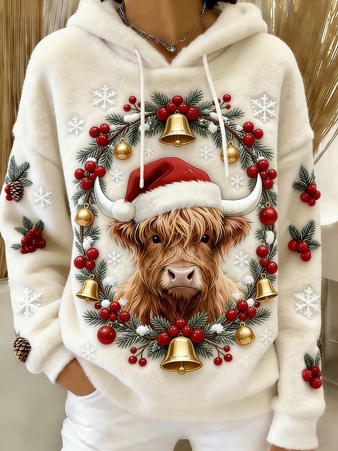 Women's Christmas Highland Denim Print Sweatshirt
