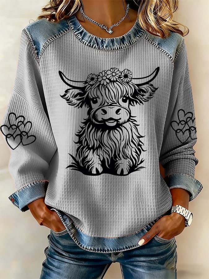 Women's Highland Cow Print Casual Top