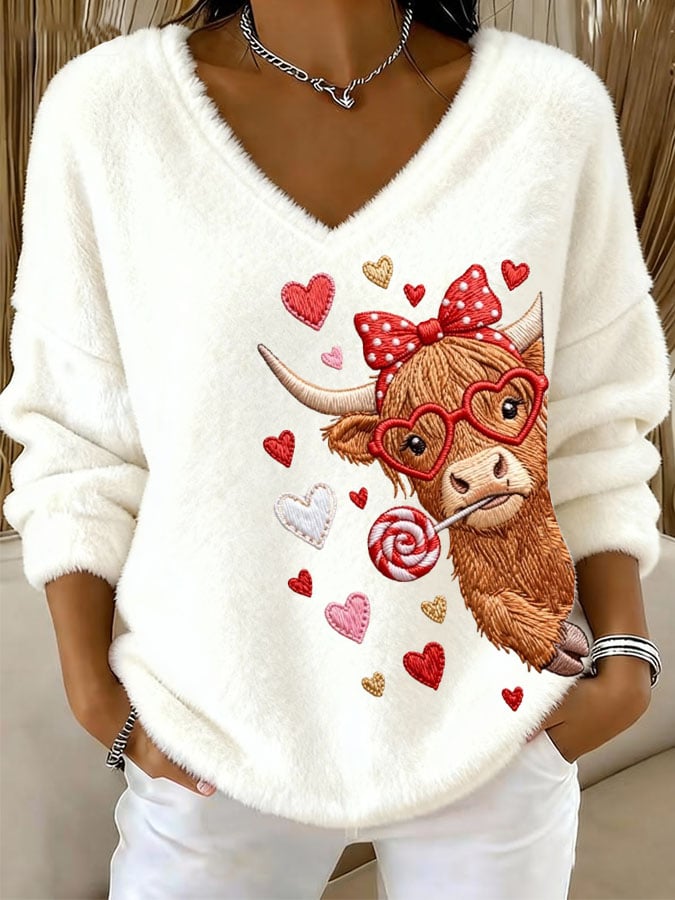 Women's Funny Valentine Highland Cow Flannel Top