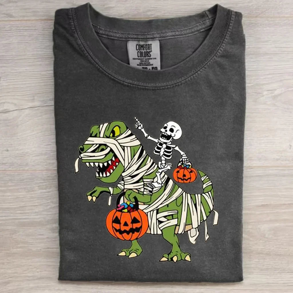 Halloween Skeleton Riding T-Rex Funny T-shirt