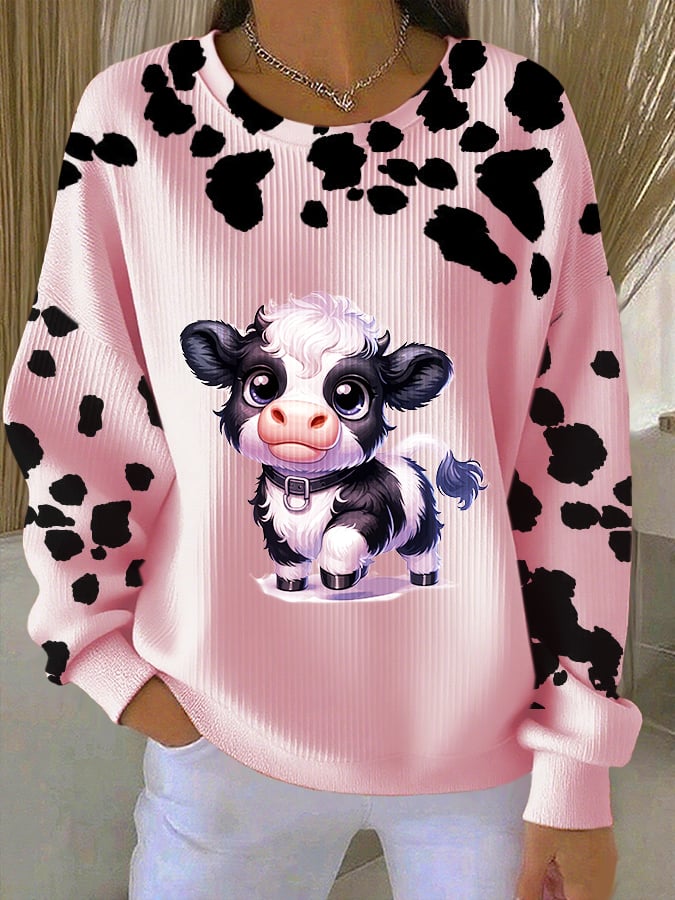 Women'S Cute Animal Cow Print Sweatshirt