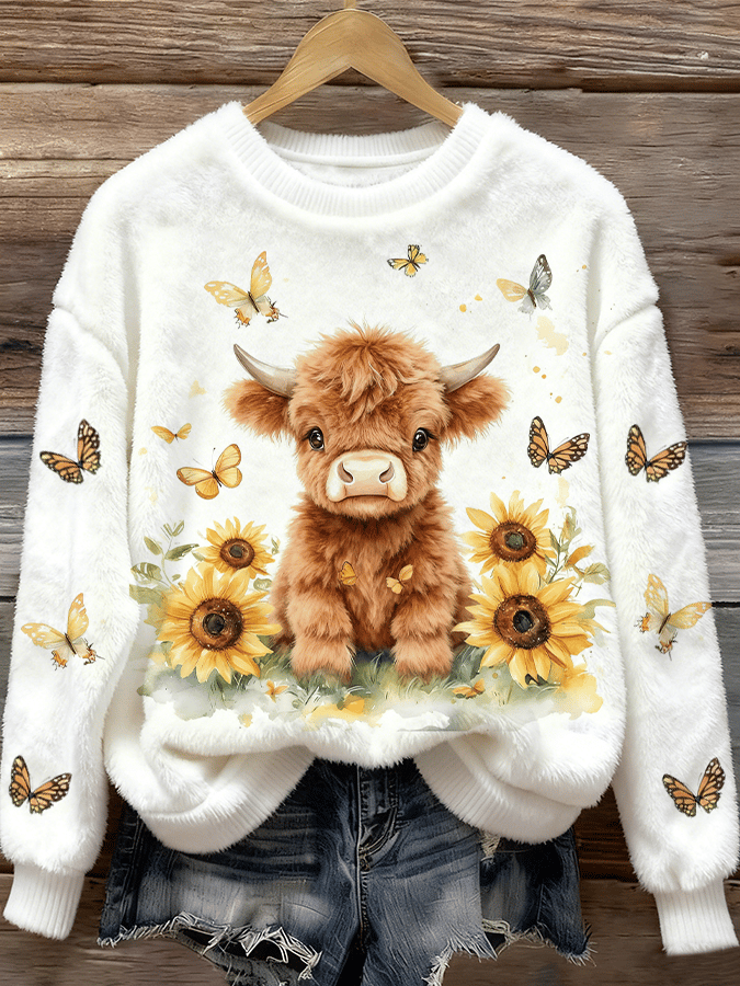 Women's Animal Highland Cow Print Sweatshirt