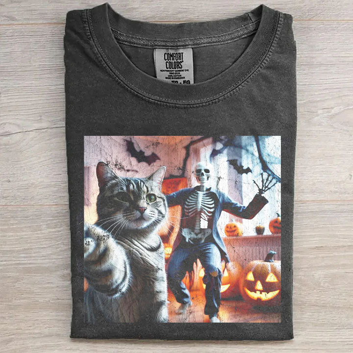 Cat Skeleton Funny T-Shirt