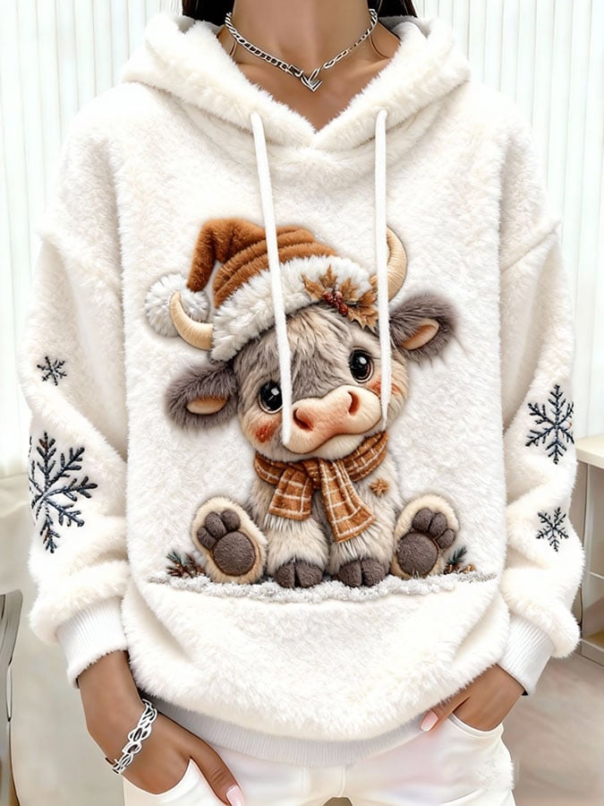 Women's Christmas Cute Highland Cow Print Casual Flannel Top