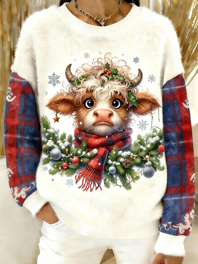 Women's Animal Print Highland Cow Sweatshirt