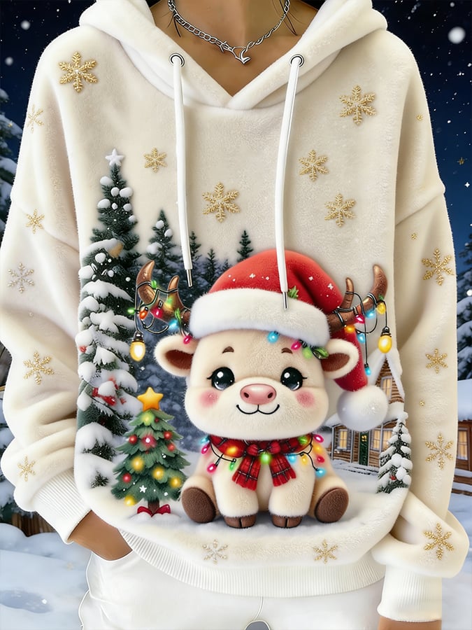 Women's Christmas Highland Denim Print Sweatshirt