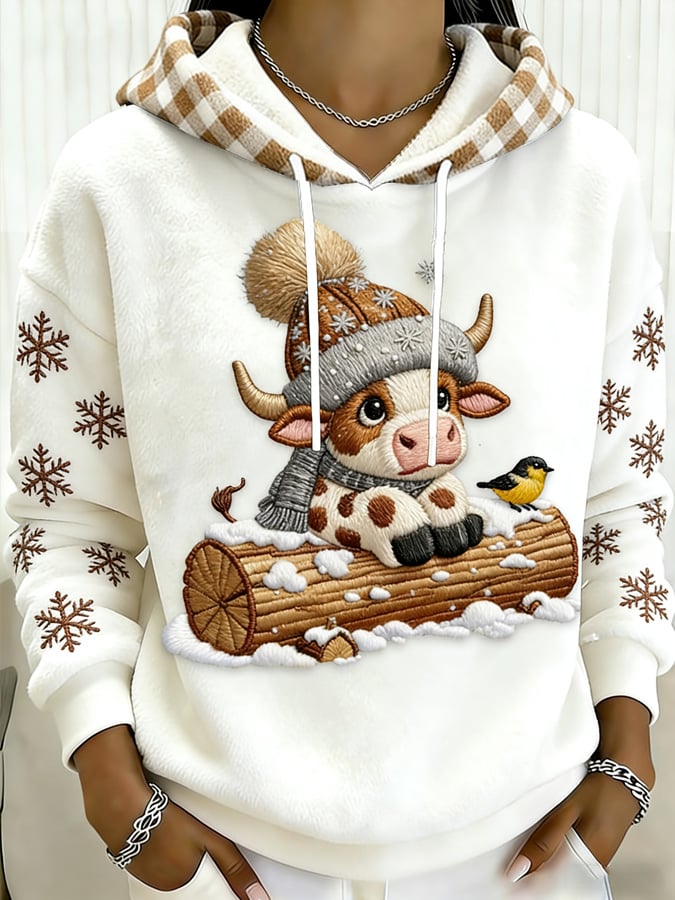 Women's Highland Bull Faith Print Flannel Hooded Sweatshirt