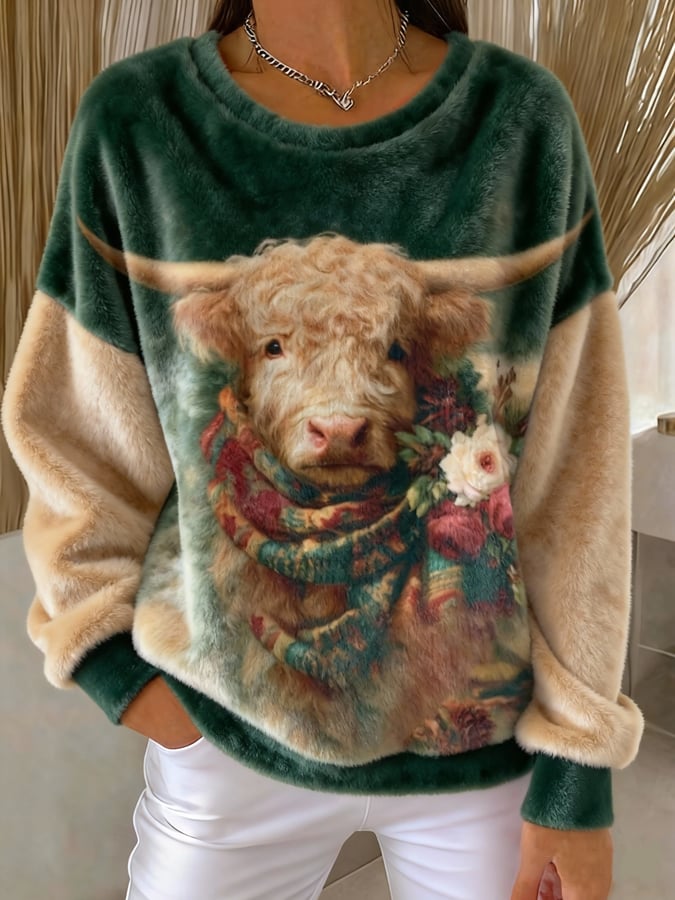 Women's Animal Highland Cow Print Sweatshirt