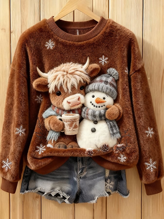 Women's Animal Highland Cow Print Sweatshirt