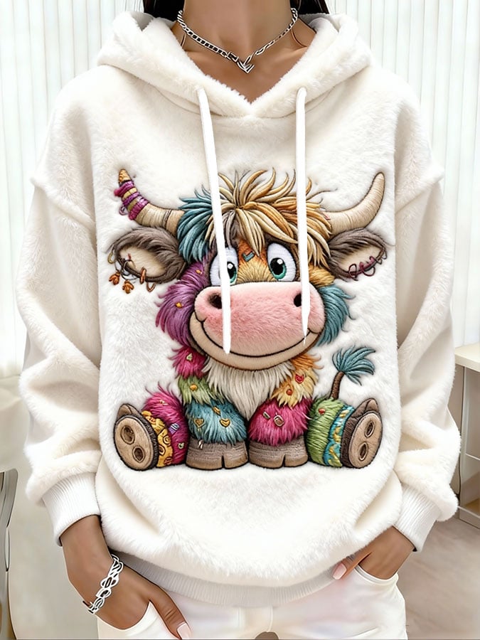 Women's Highland Cow Print Hooded Sweatshirt