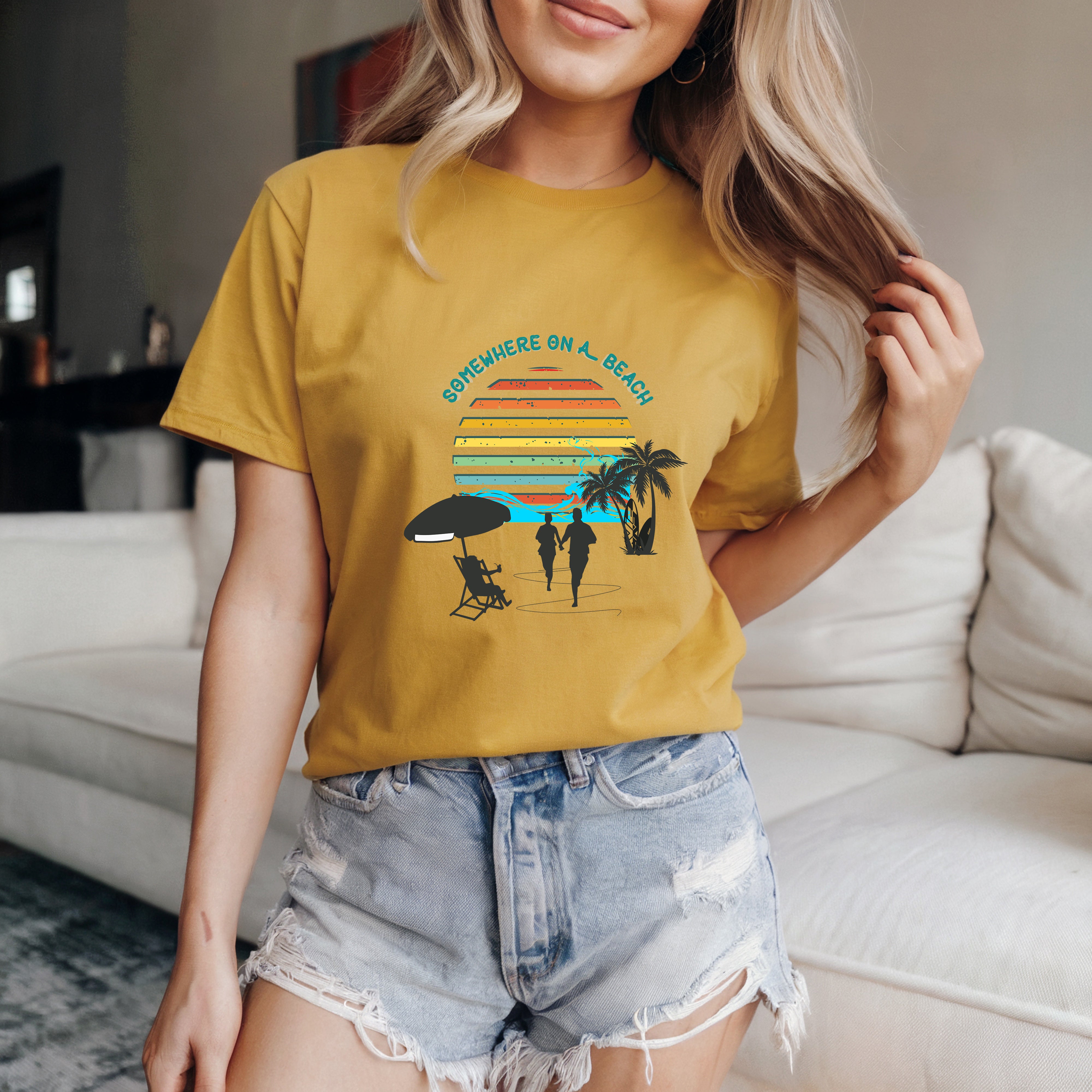 Couple On Vacation Cartoon Print T-shirt