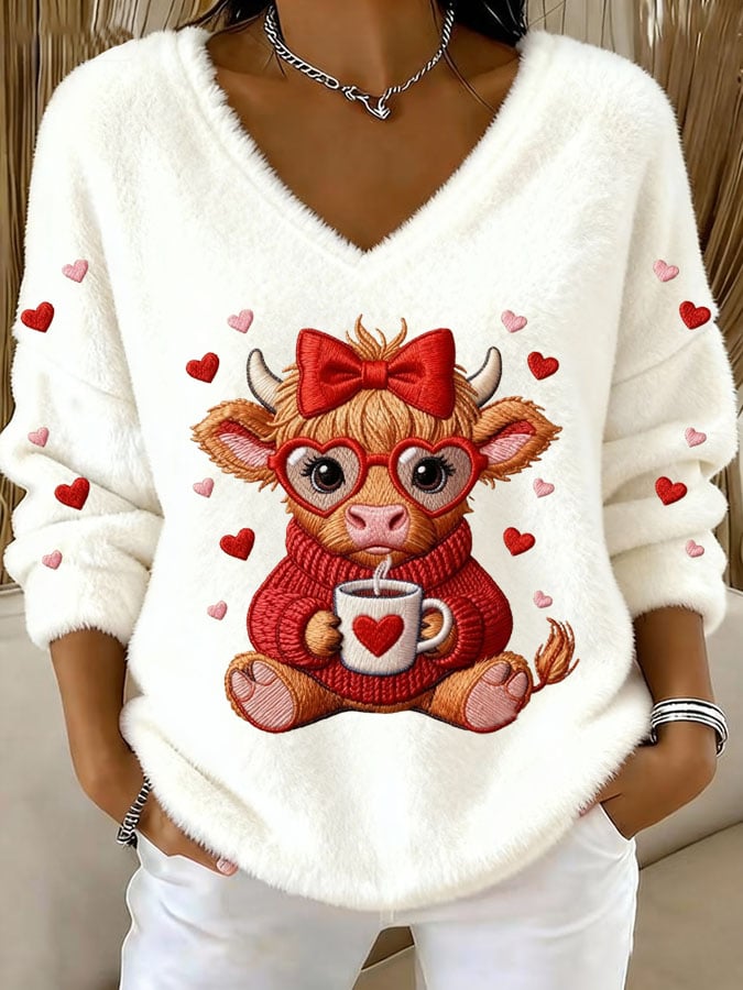 Women's Cute Baby Cow Flannel Top