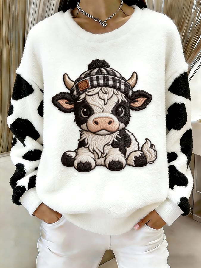 Women's Christmas Cute Highland Cow Print Casual Flannel Top