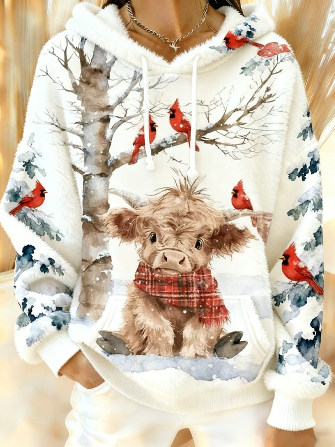 Women's Christmas Animal Highland Cow Print Sweatshirt