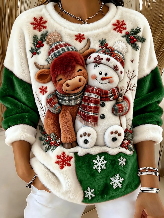 Women's Animal Highland Cow Art Print Crew Neck Top