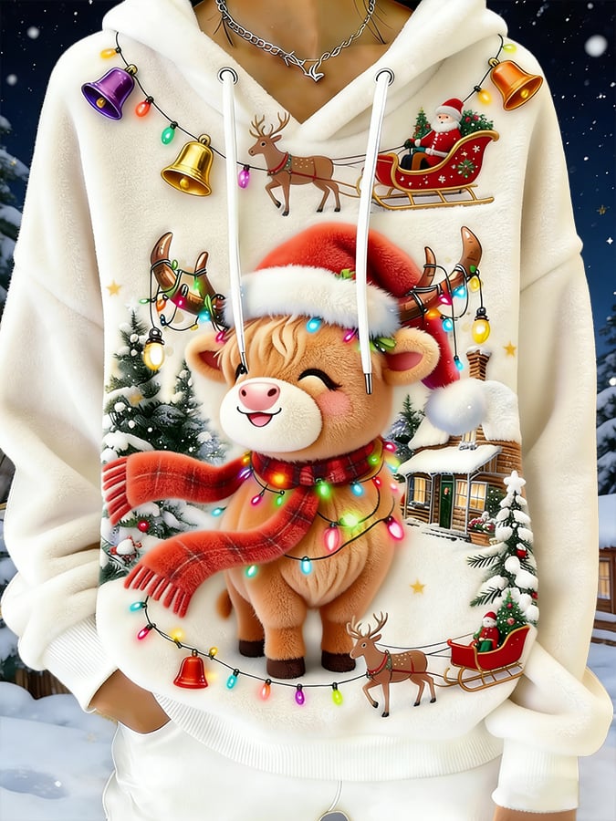 Women's Christmas Highland Denim Print Sweatshirt