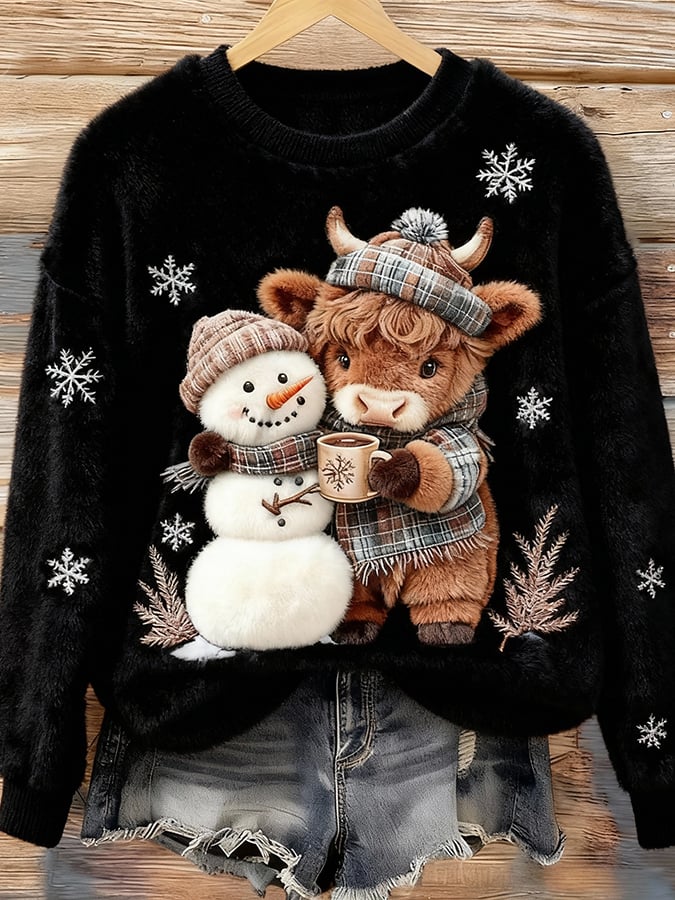 Women's Animal Highland Cow Print Sweatshirt