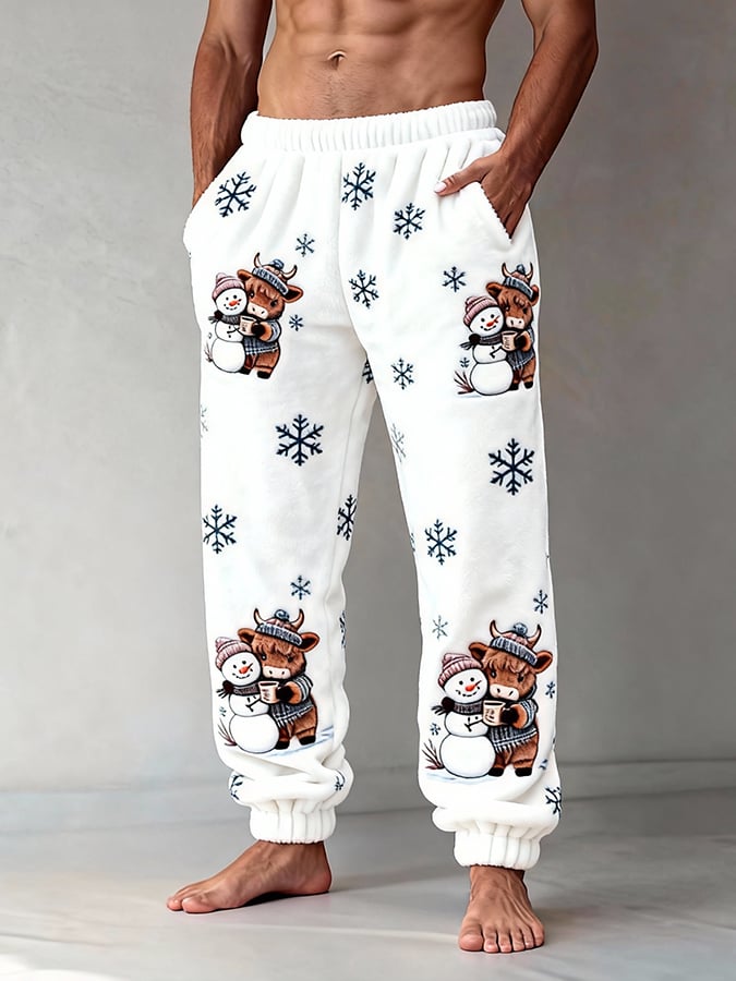 Men'S Animal Highland Cow Flannel Print Casual Pants