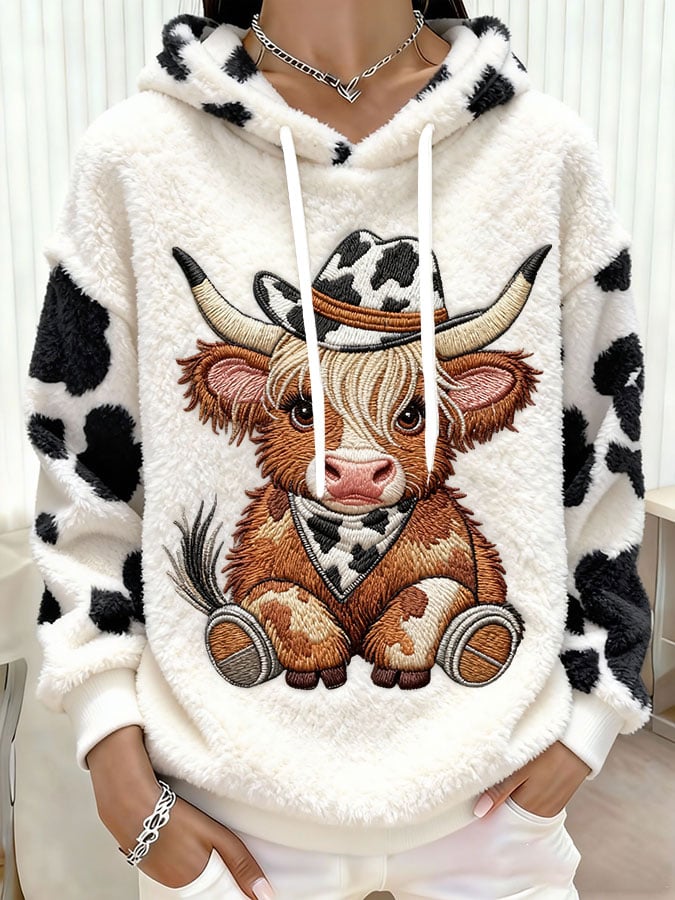 Women's Highland Cow Print Hooded Sweatshirt