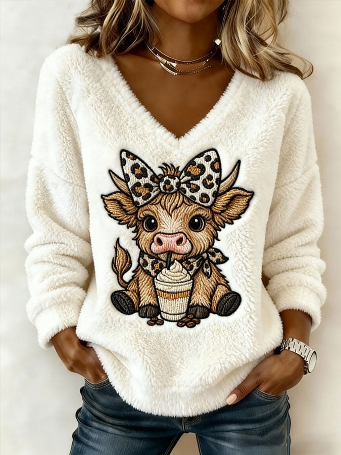 Women's Coffee Addict Highland Cow Flannel Top