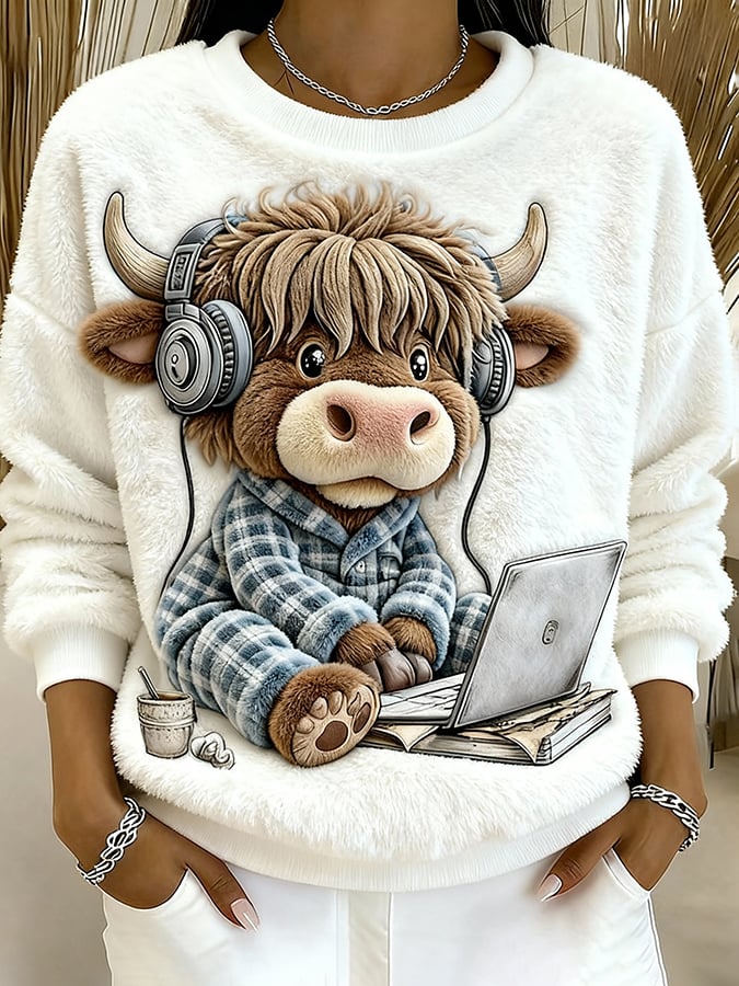 Women'S Animal Highland Cow Print Sweatshirt