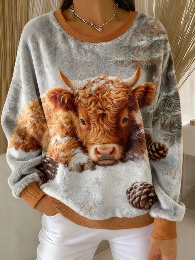 Women's Animal Highland Cow Print Sweatshirt