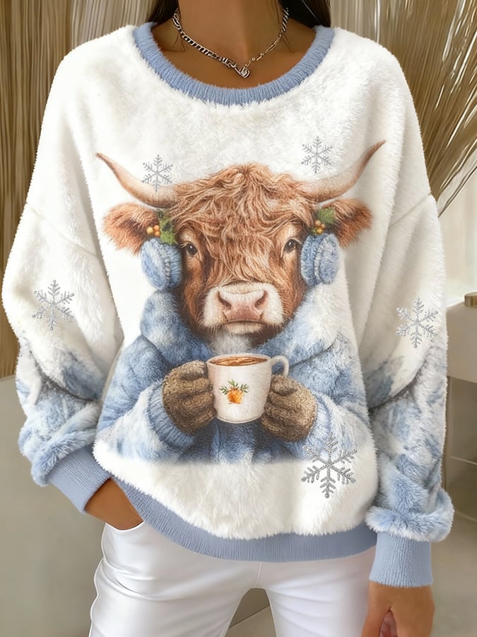 Women's Animal Highland Cow Print Sweatshirt