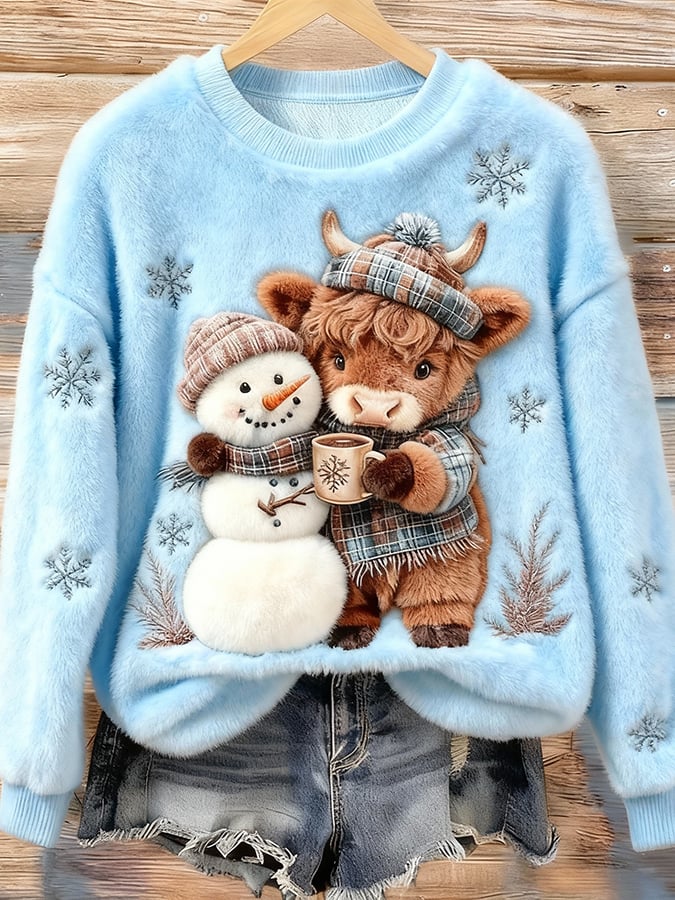 Women's Animal Highland Cow Print Sweatshirt