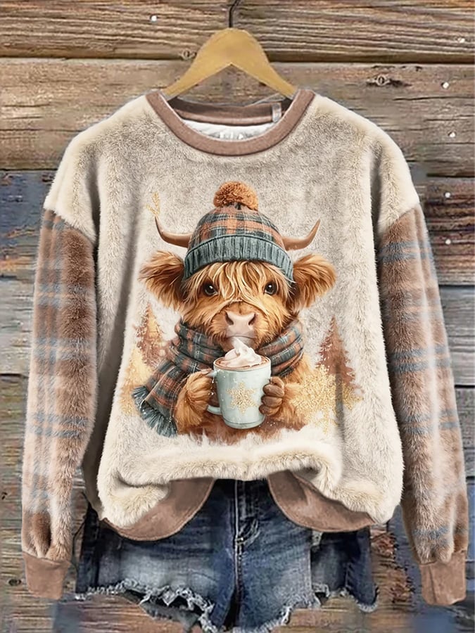 Women's Animal Print Highland Bull Sweatshirt