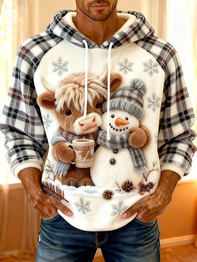 Men'S Highland Denim Print Flannel Raglan Sleeve Hooded Top