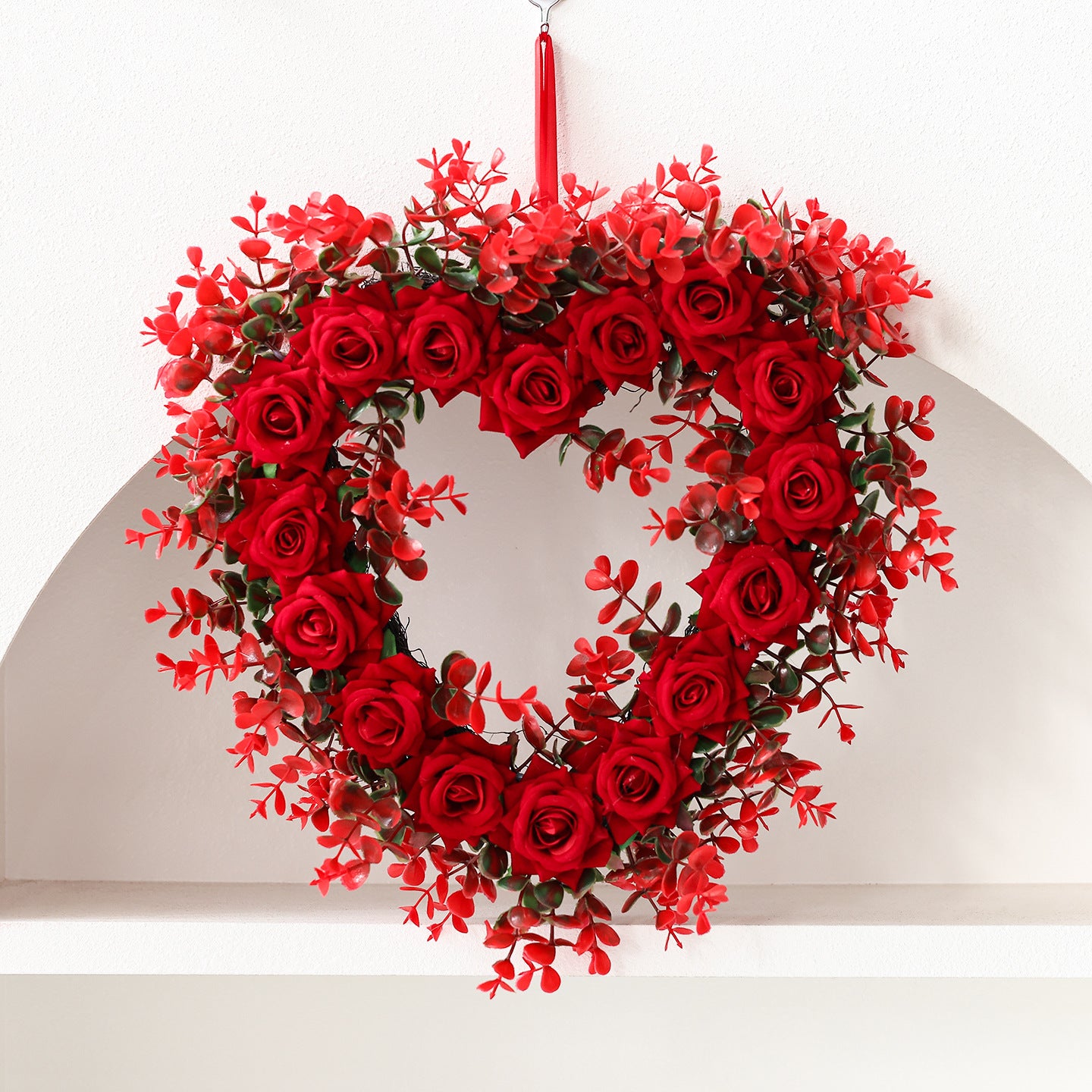 Valentine's Day heart-shaped red rose wreath