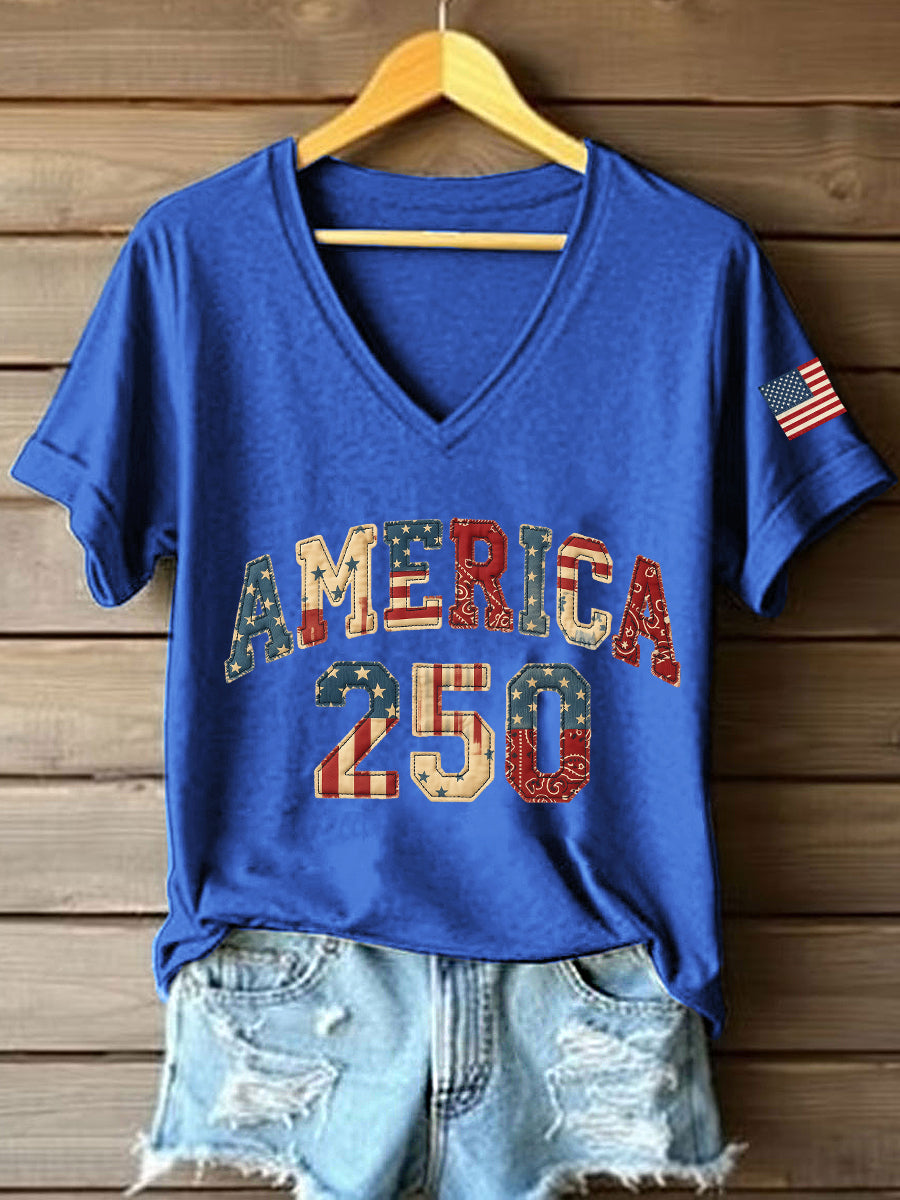 Women's 250th Anniversary Patchwork Pattern T-Shirt