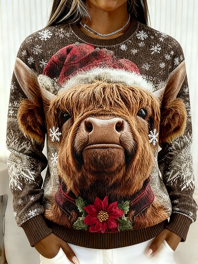 Women's Christmas Fun Animal Highland Cow Print Sweatshirt