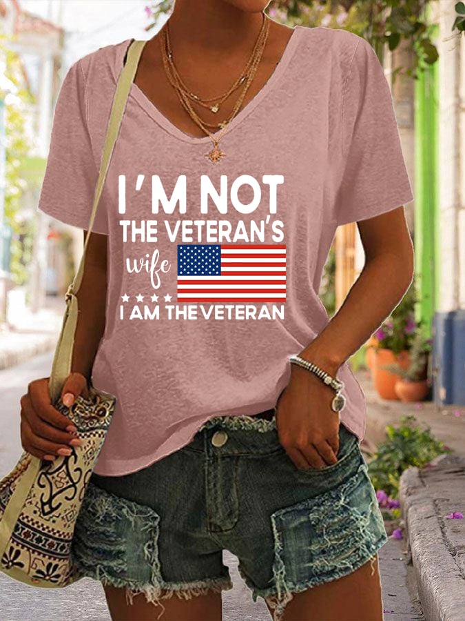Women's I Am The Veteran Not The Veteran's Wife Printed V-Neck T-Shirt