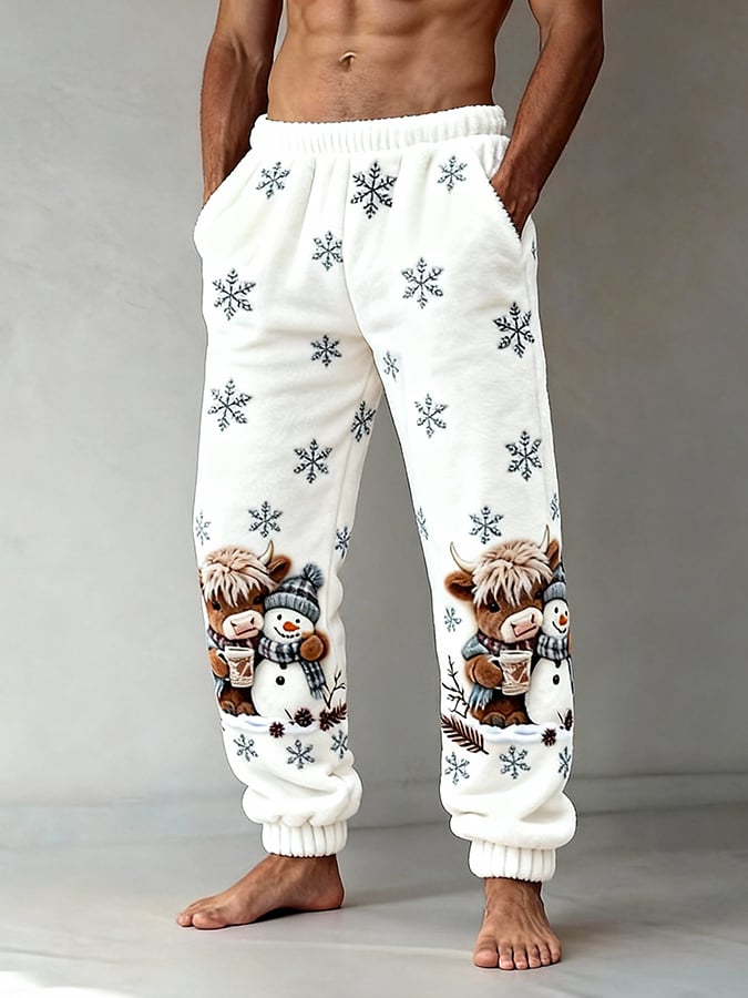 Men'S Animal Highland Cow Flannel Print Casual Pants