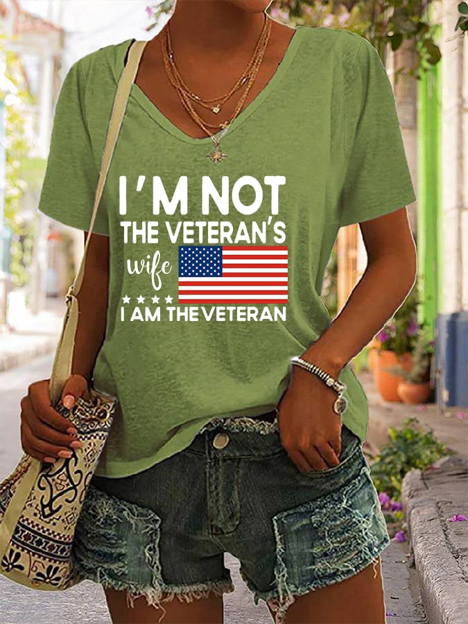 Women's I Am The Veteran Not The Veteran's Wife Printed V-Neck T-Shirt