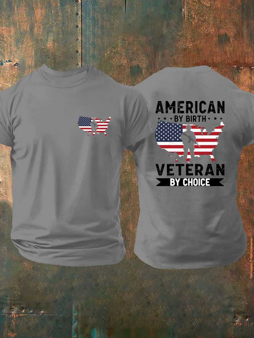 American By Bith Veteran By Choice  Pattern  100% Cotton T-Shirt