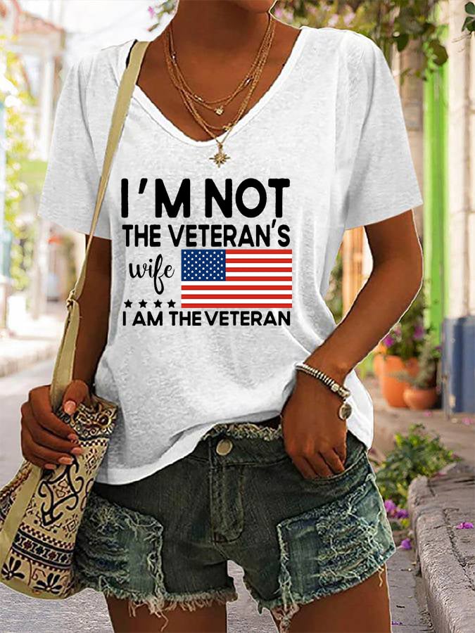 Women's I Am The Veteran Not The Veteran's Wife Printed V-Neck T-Shirt