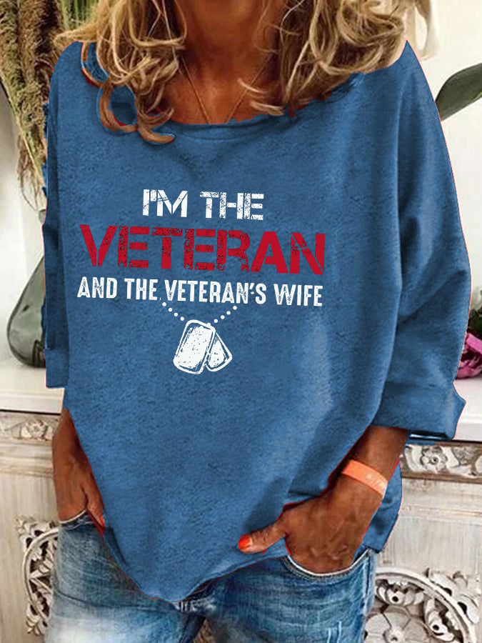 Women's I'm A Veteran And The Veteran's Wife Printed Casual Long Sleeve T-Shirt