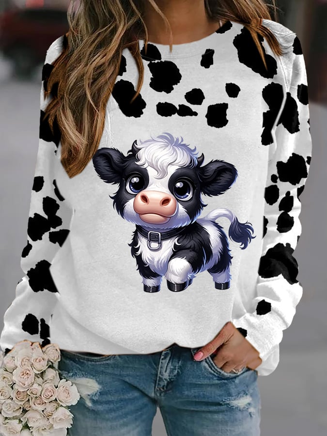 Women's Highland Cow Print raglan sleeve sweatshirt
