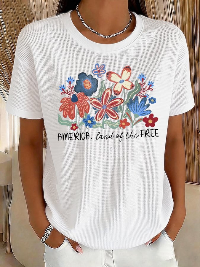 Women's Casual American Floral 250th Anniversary Waffle T-Shirt