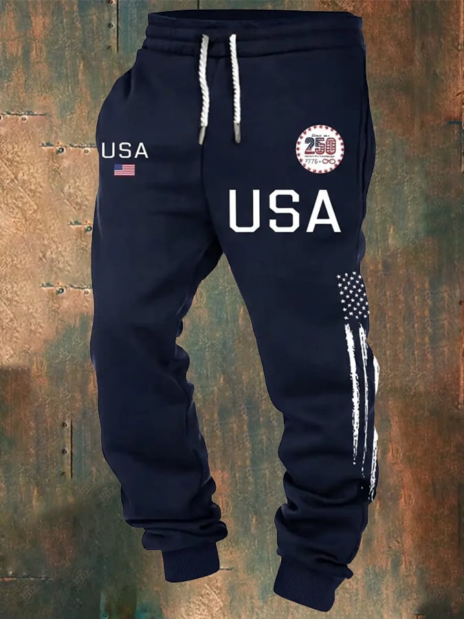 Men's 250th Anniversary Casual Printed Elastic Waist Tie-Up Sweatpants